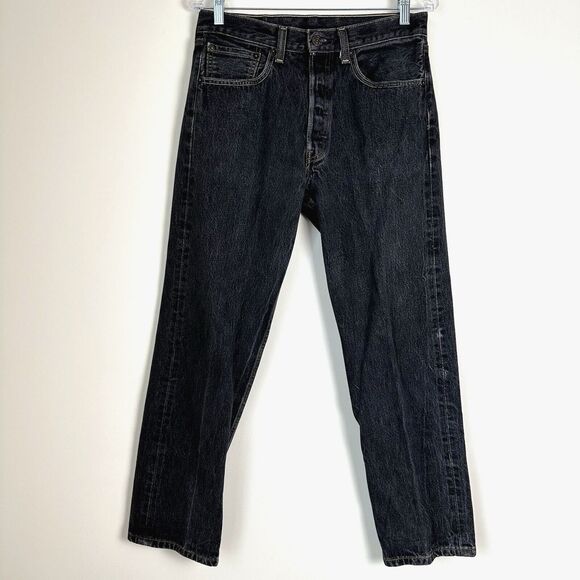Levis 501 Jeans Mens 32X32 (30X29" ACTUAL) Black Button up Straight Leg Jean - Picture 1 of 9